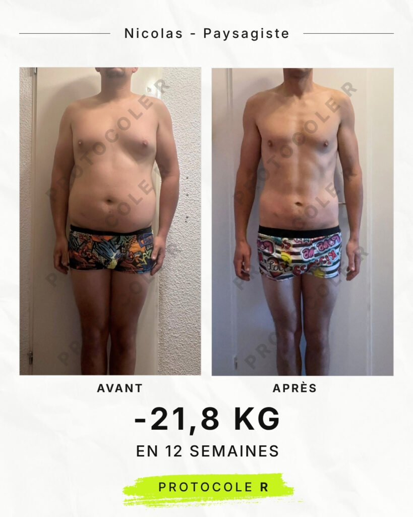 Nicolas, paysagiste, avant après, -21,8 kg